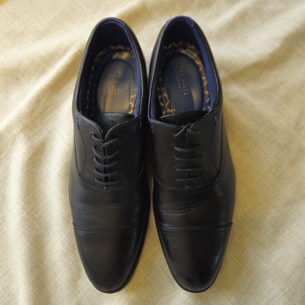 Ted Baker Fhares Oxford Cap Toe Lace Up Black Leather Men's Dress‎ Shoes US 10.5